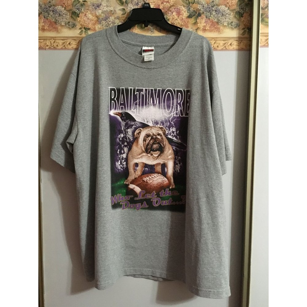 Iron Knights Athletics 3XL Vintage Baltimore Ravens Who Let The Dogs Out Footbal